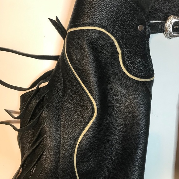 Custom Made Leather Fringed Chaps Small NWOT - Picture 4 of 10